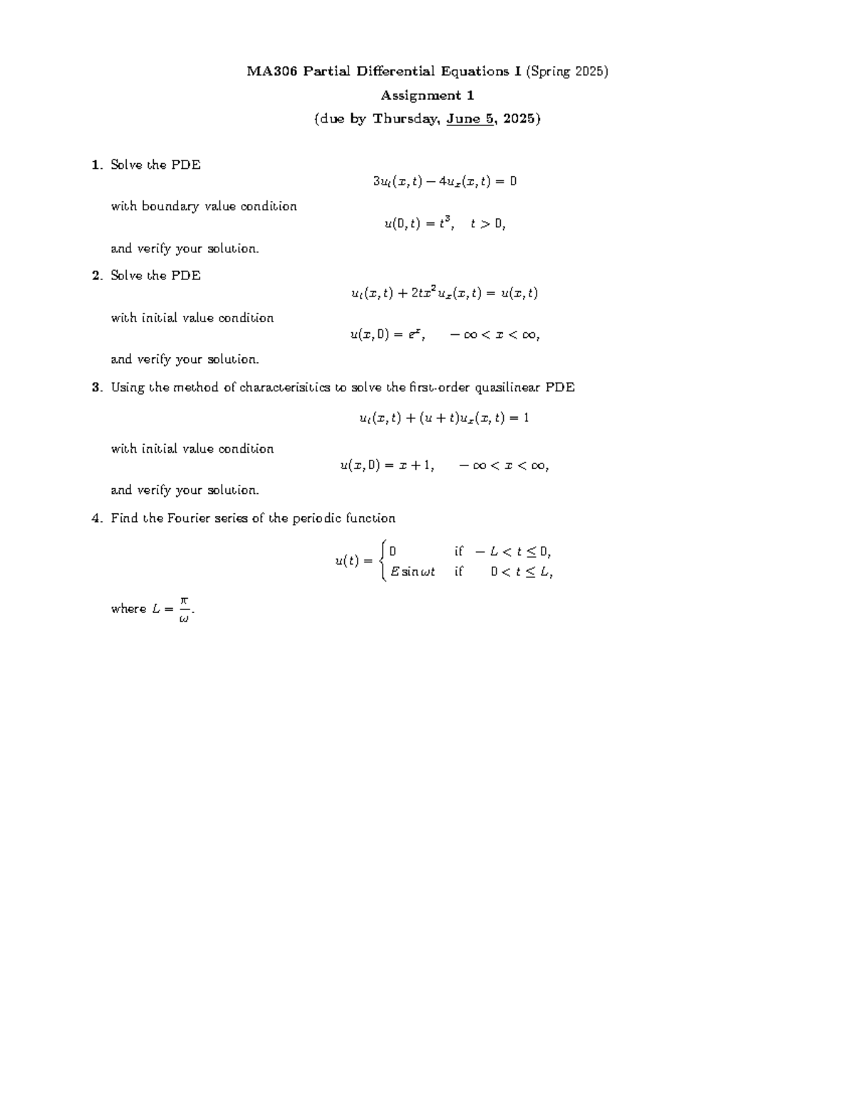 MA306 Partial Differential Equations I S25 Assignment 1 Solutions - Studocu