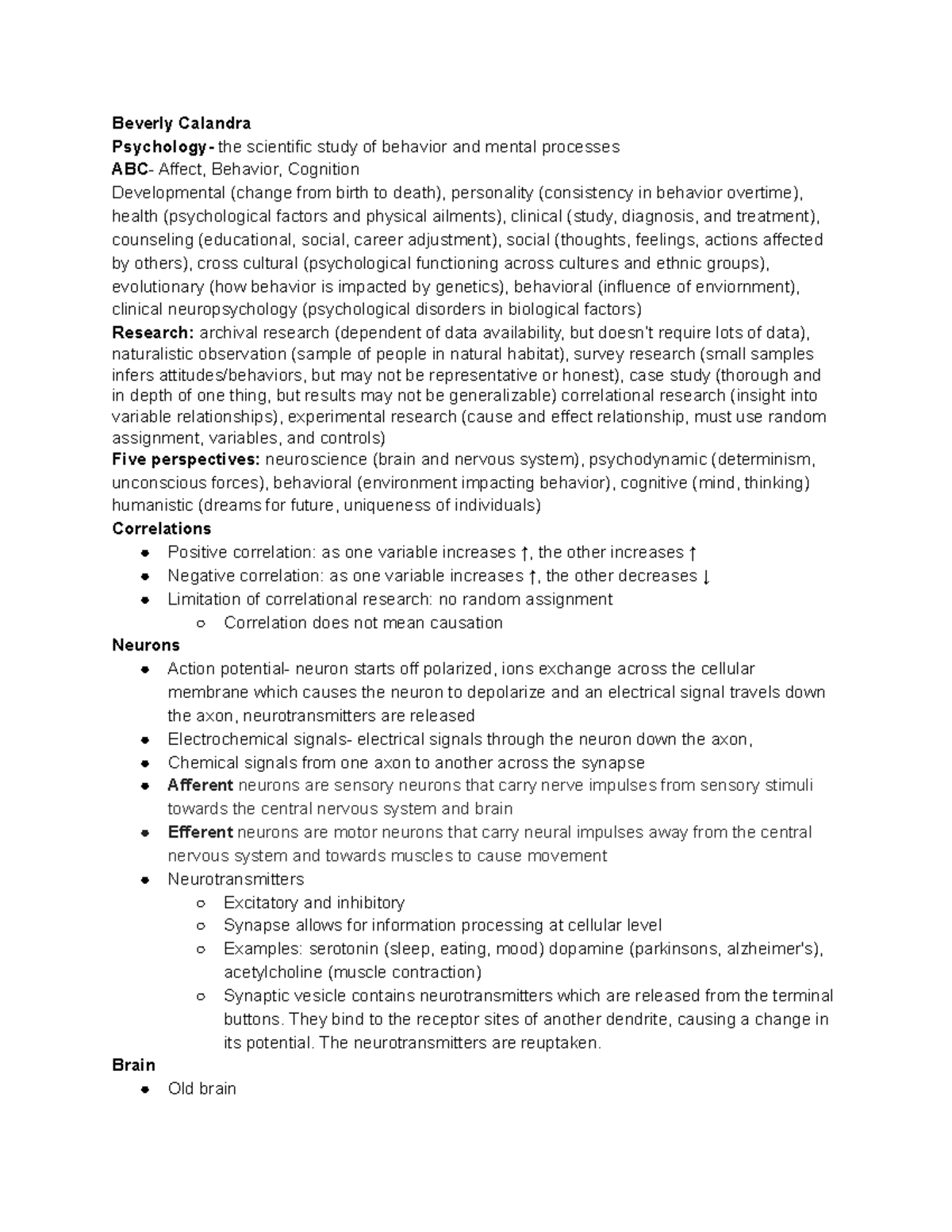 Psych 101 Cheat Sheet for Exam 1: Key Concepts & Theories - Studocu