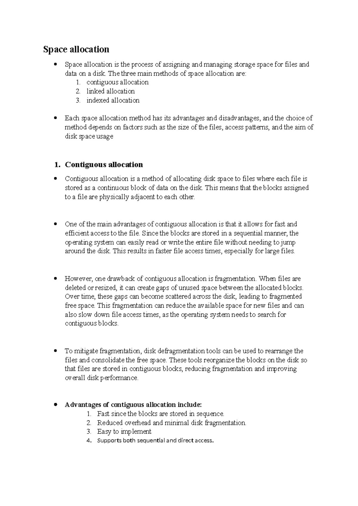 Operating System: Space Allocation Methods and Management Notes - Studocu