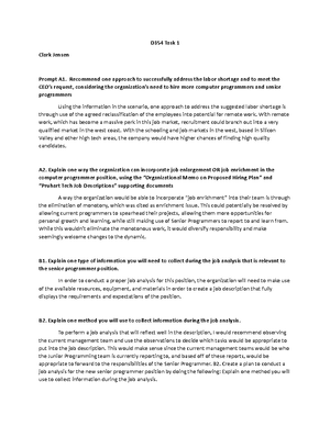 D354 Task 1 - D354 Task 1 - Workforce Planning A1. Workforce Planning ...