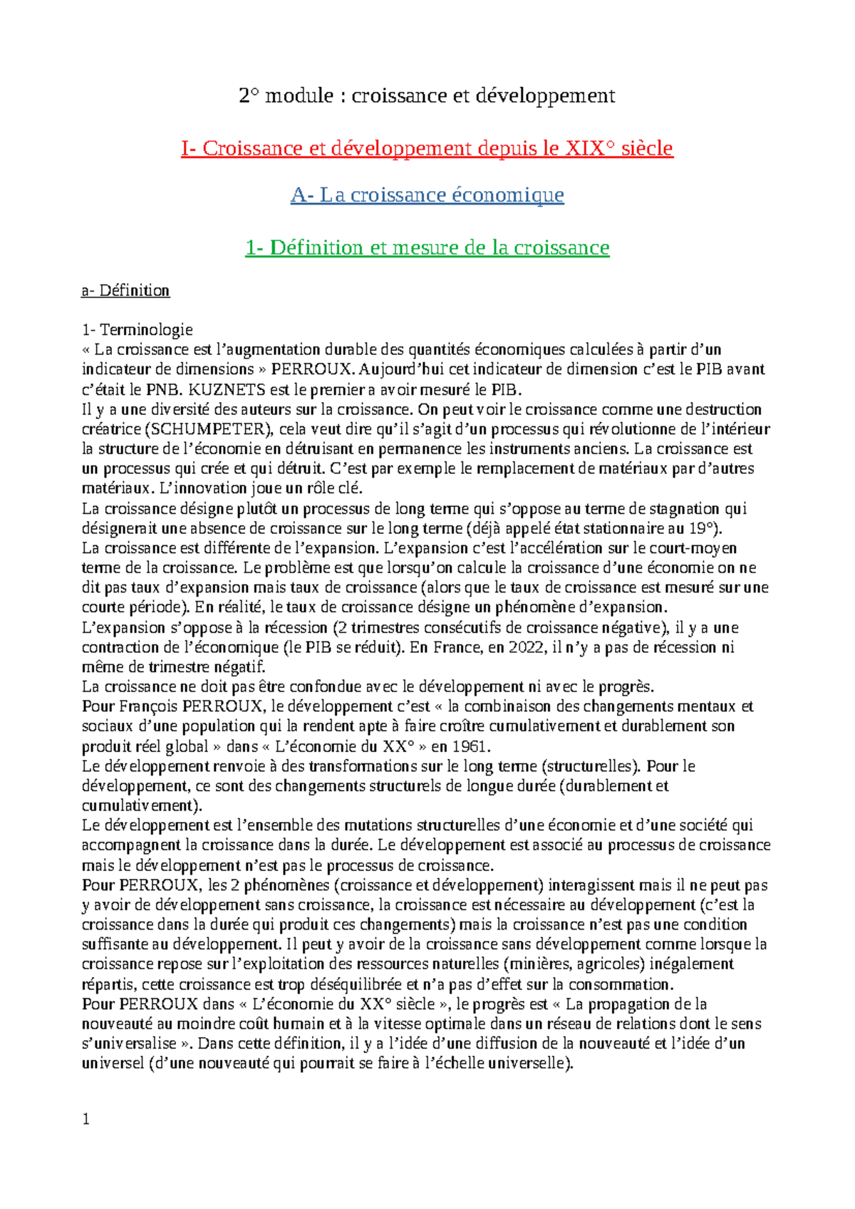 Notes de Cours : Croissance et Développement Économique (ESH) - Studocu