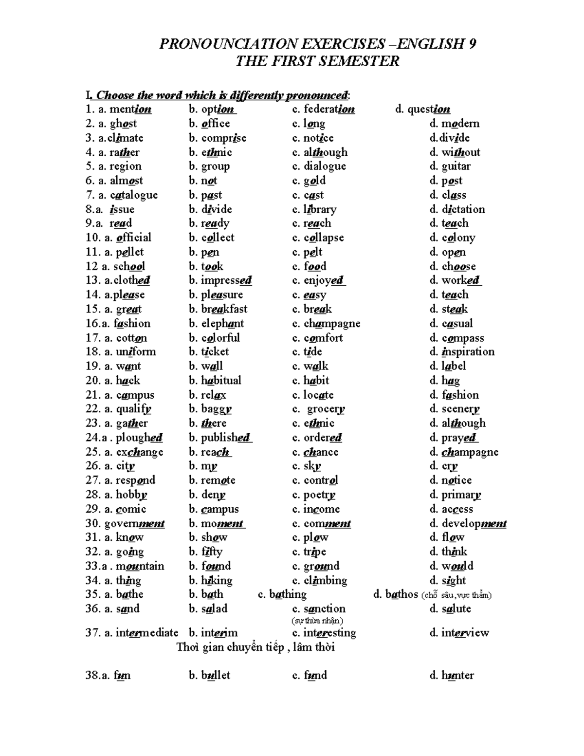Pronunciation Exercises for English 9 - First Semester Review - Studocu