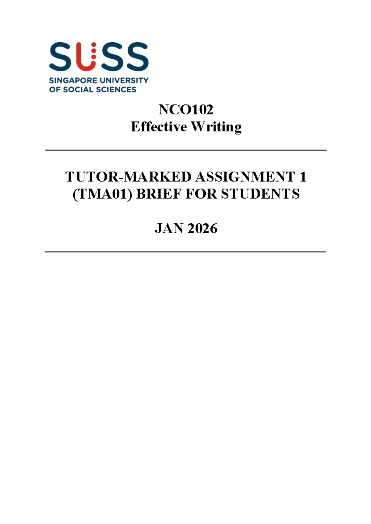 NCO102 Effective Writing TMA01 Assignment Brief - Jan 2026 - Studocu