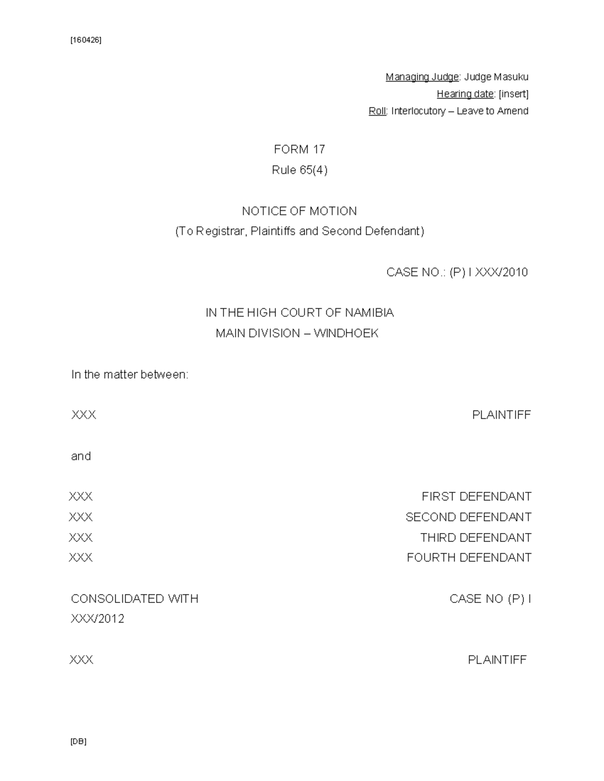 Interlocutory Leave to Amend - High Court Case No. (P) I - Studocu
