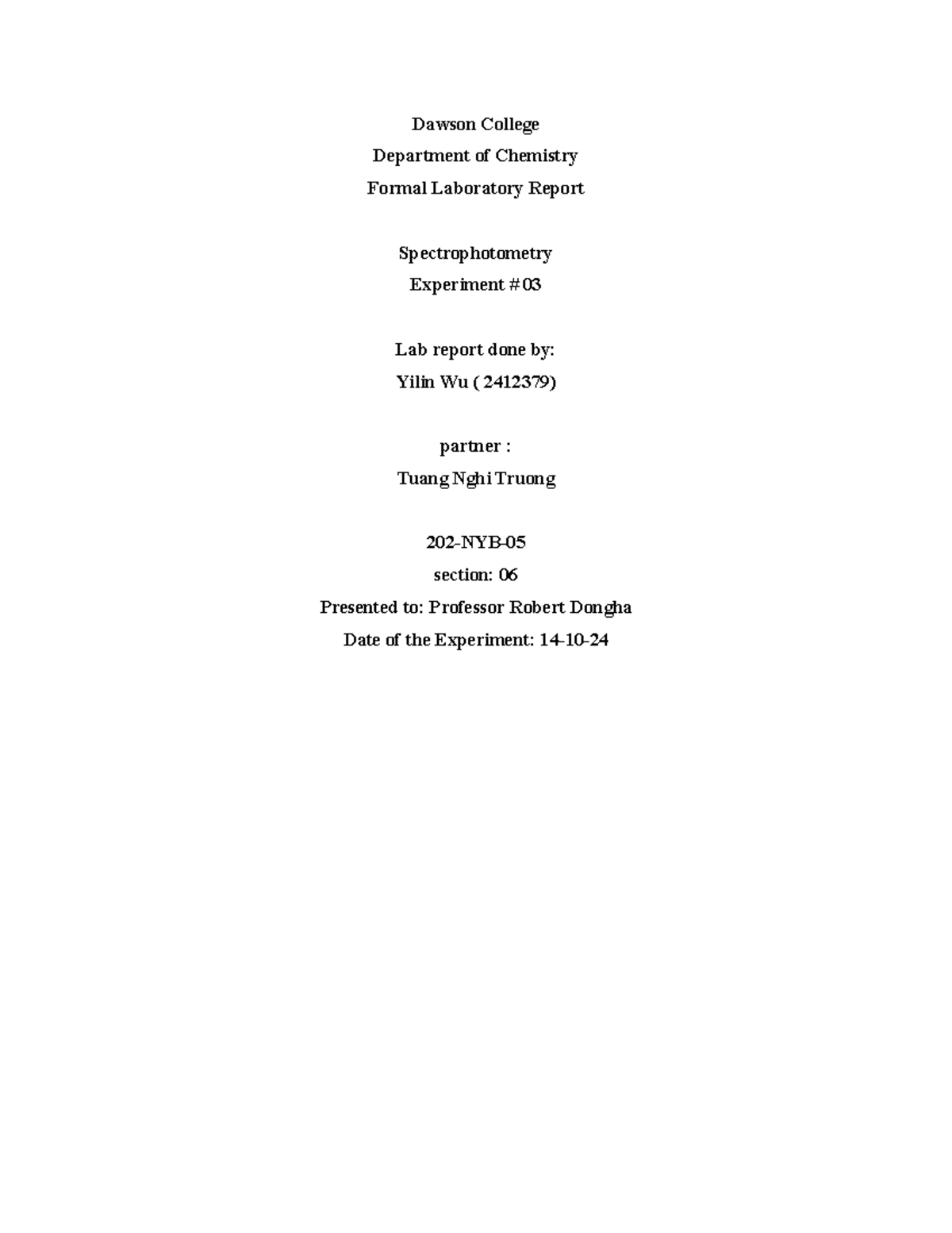 Spectrophotometry Lab Report - Experiment #03 (2412379) - Studocu