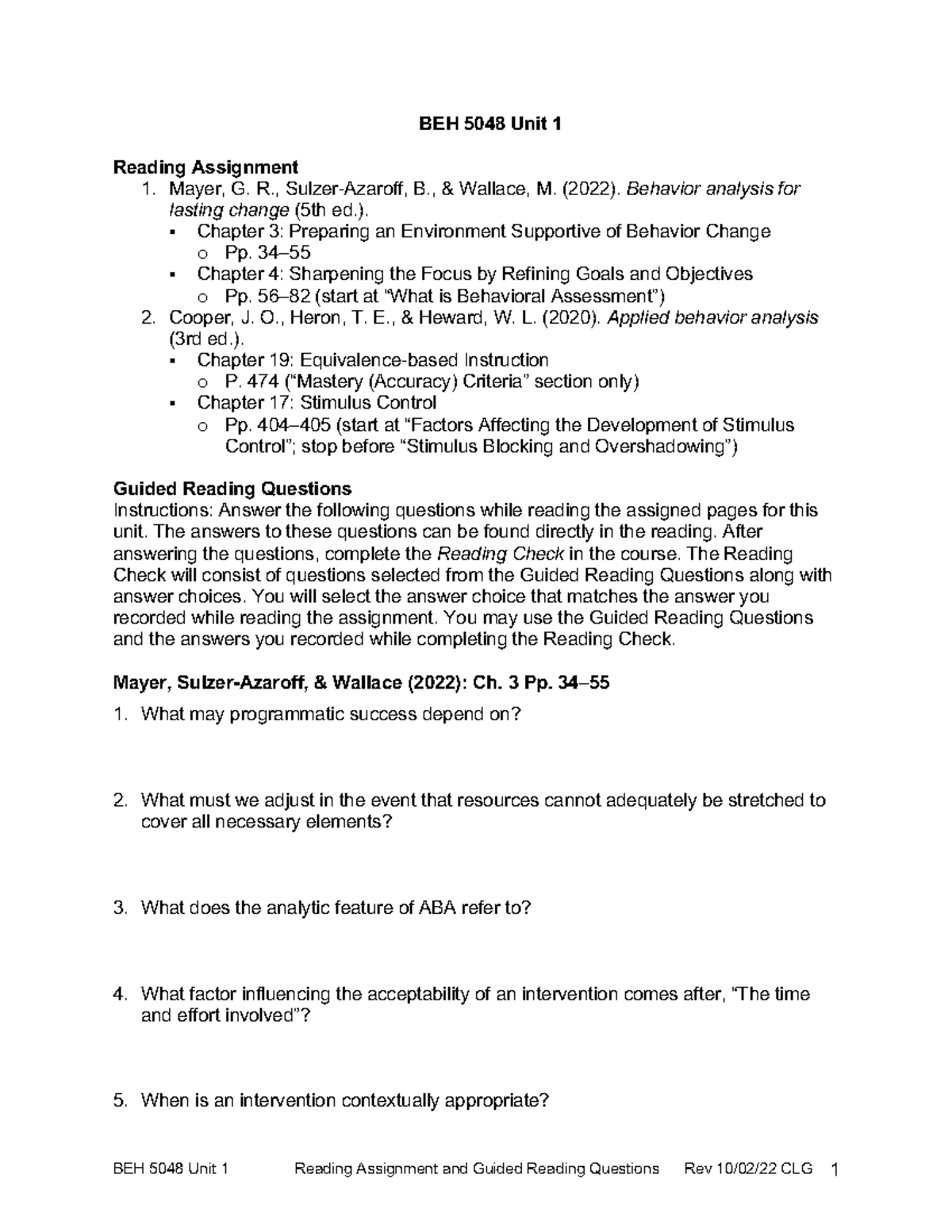 BEH 5048 Unit 1 Reading Assignment-Guided Reading Questions - BEH 5048 ...