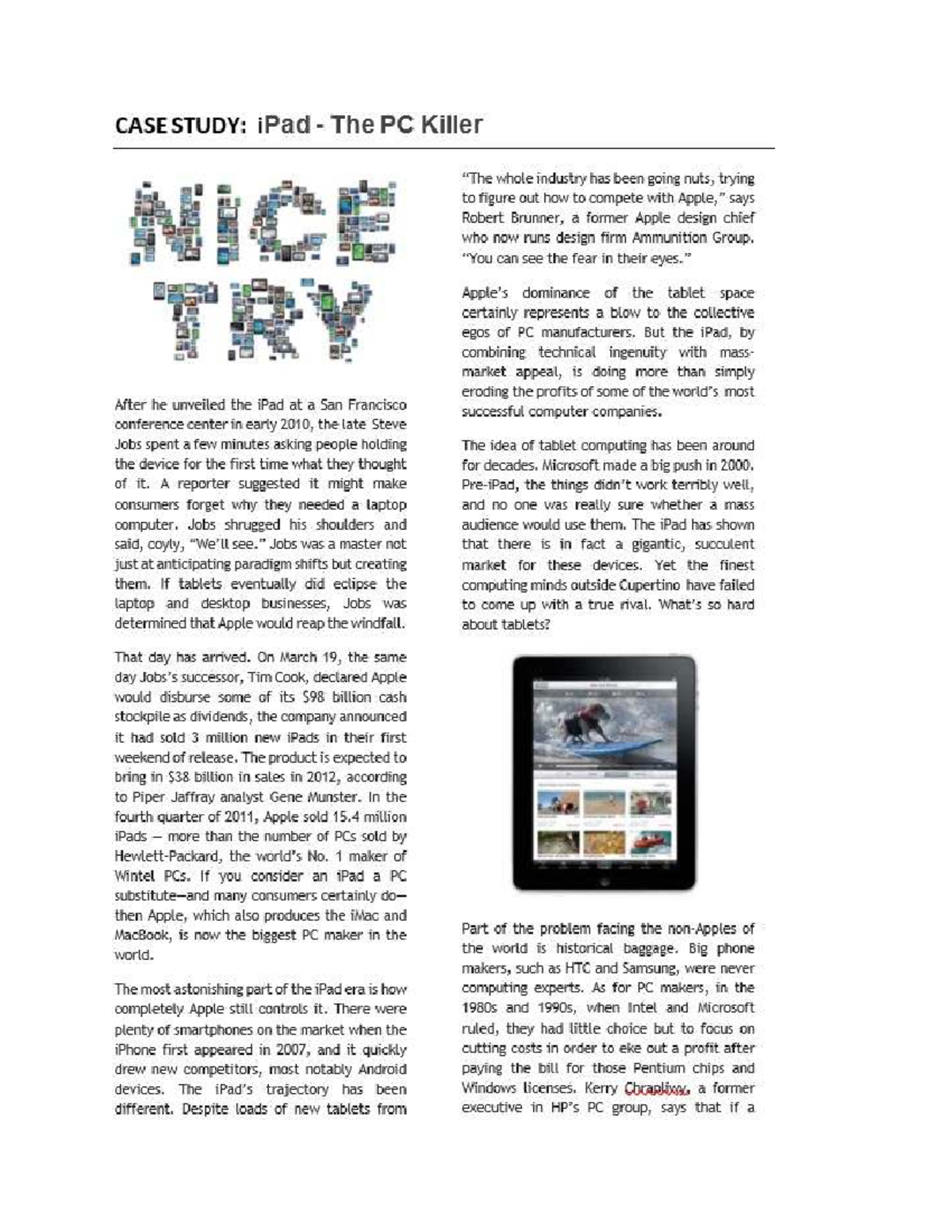 CASE STUDY: The Impact of iPad on the PC Industry Dynamics - Studocu