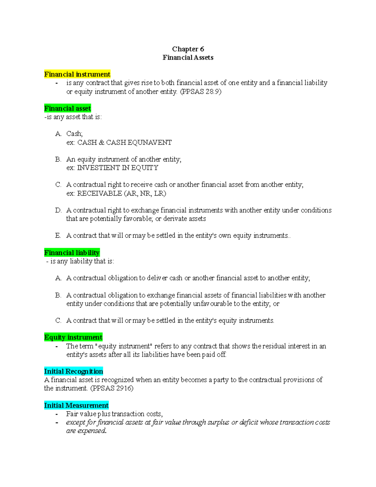 Chapter 6 & 7 - Financial Assets and Inventories Overview - Studocu
