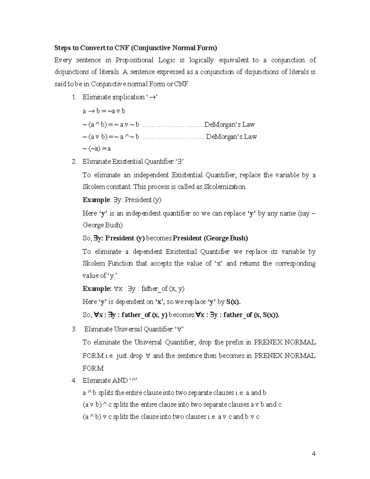 Steps to Convert to CNF in Propositional Logic (CS101) - Studocu