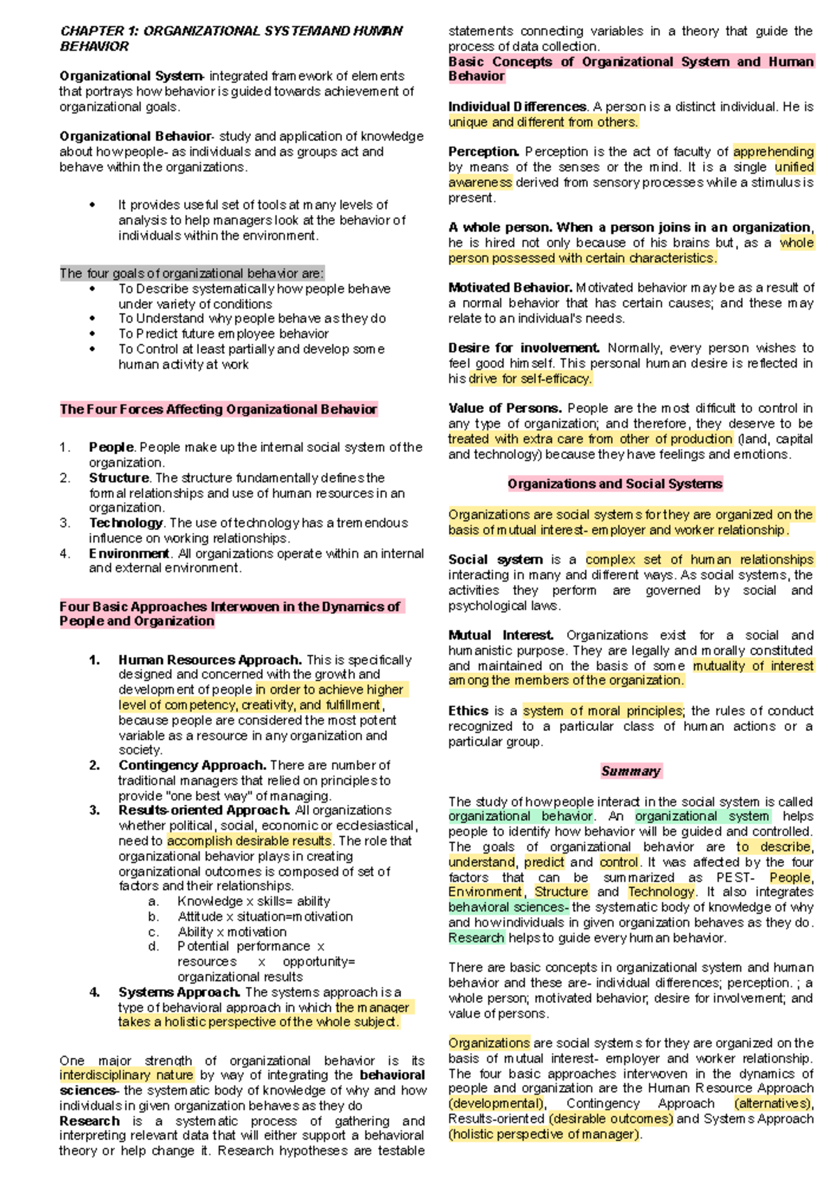 Chapter 1: Organizational Systems & Human Behavior Overview - Studocu