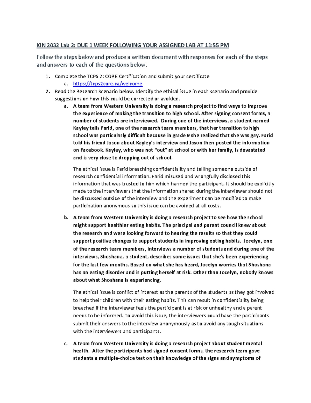 Lab 2 - Lab 2 - KIN 2032 Lab 2: DUE 1 WEEK FOLLOWING YOUR ASSIGNED LAB ...