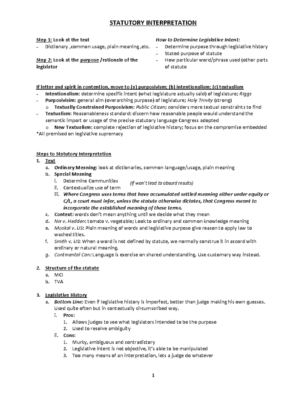 Legislation Law Outline - Statutory Interpretation & Agency Actions ...
