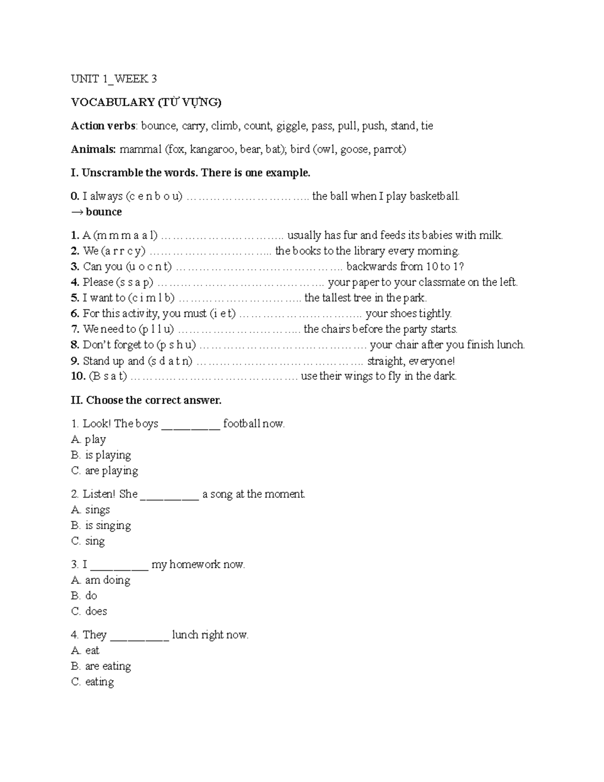 UNIT 1 WEEK 3 - Vocabulary Practice (Từ Vựng) - Studocu