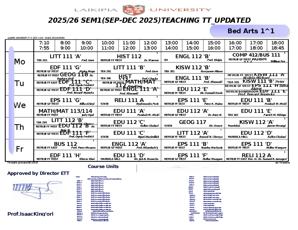 2025/26 Teaching Timetable Update - Laikipia University - Studocu