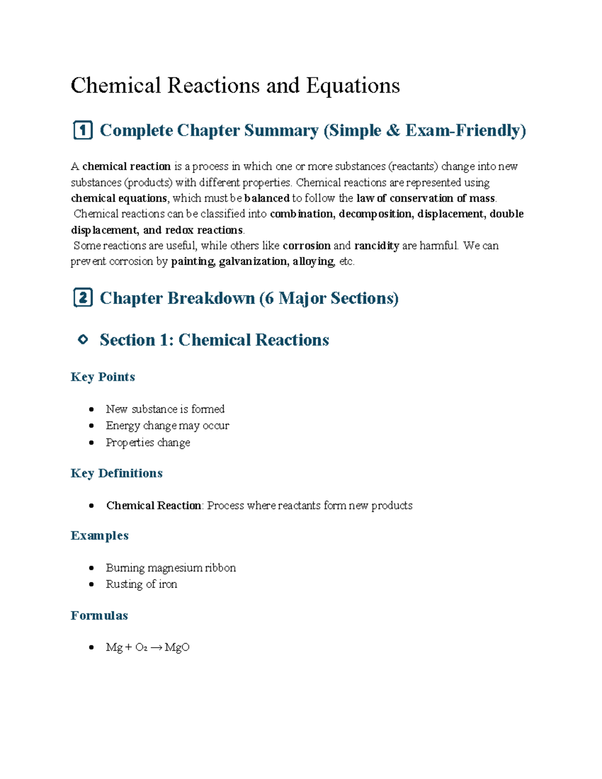 Chemistry 101: Complete Chapter Summary on Reactions & Compounds - Studocu