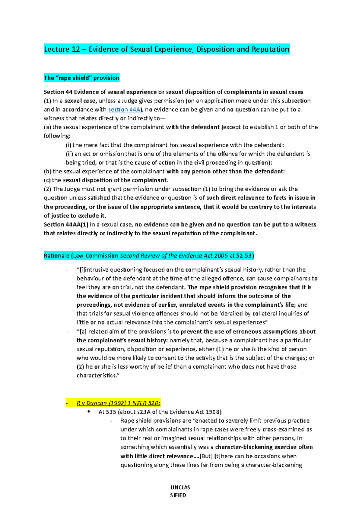 Lecture 12: Rape Shield Laws and Evidence of Sexual History - Studocu
