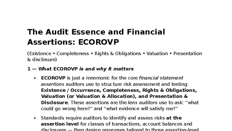 Financial Assertions and ECOROVP: A Comprehensive Guide to Audit Risks ...