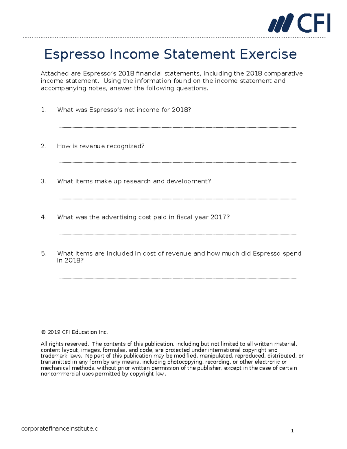 Espresso Software Income Statement Exercise (Corporate Finance) - Studocu