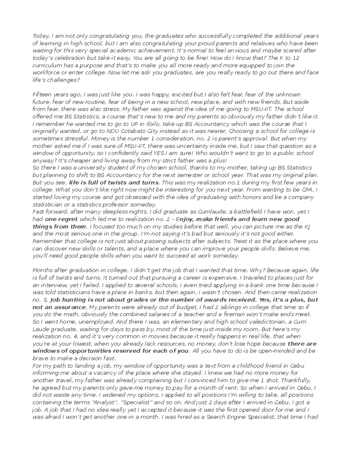 Reflections on Graduation and Career Pathways: A Personal Journey - Studocu