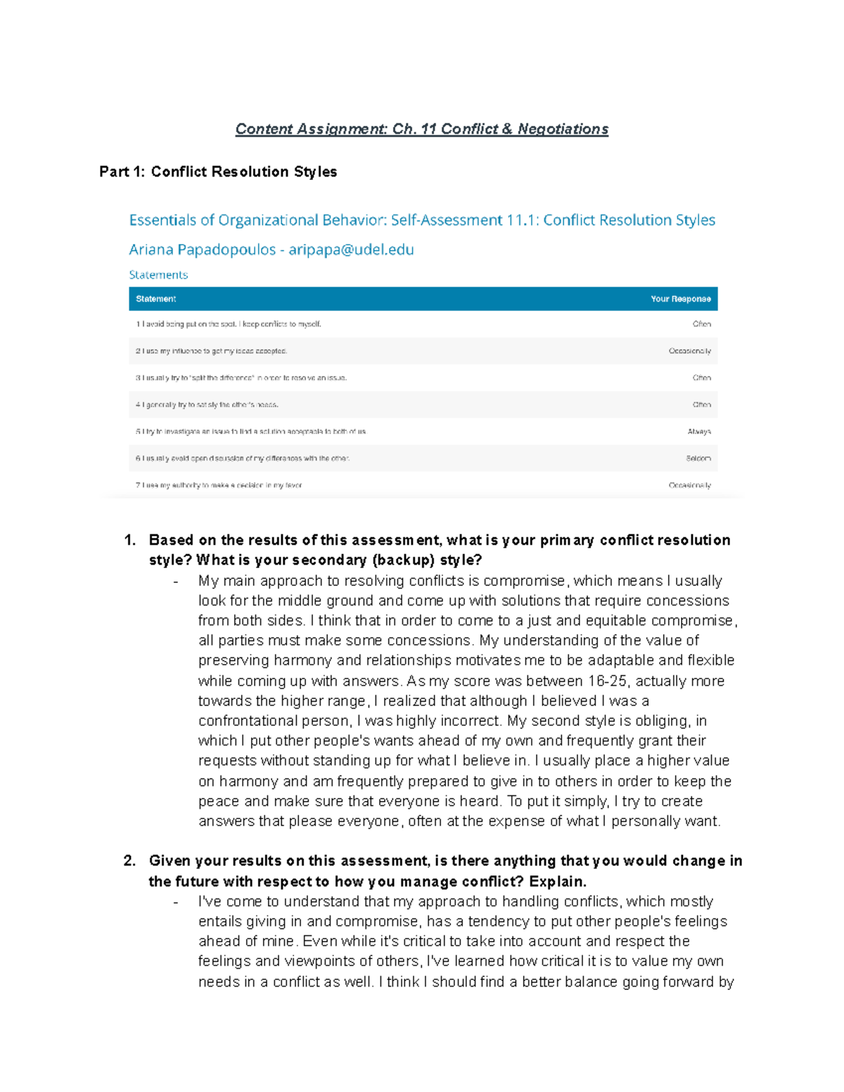 Content Assignment Ch. 11 Conflict & Negotiations - Content Assignment ...