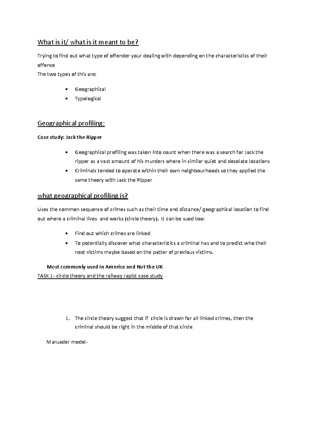 Crim 1.2 Unit 3: Geographical & Typological Profiling Insights - Studocu