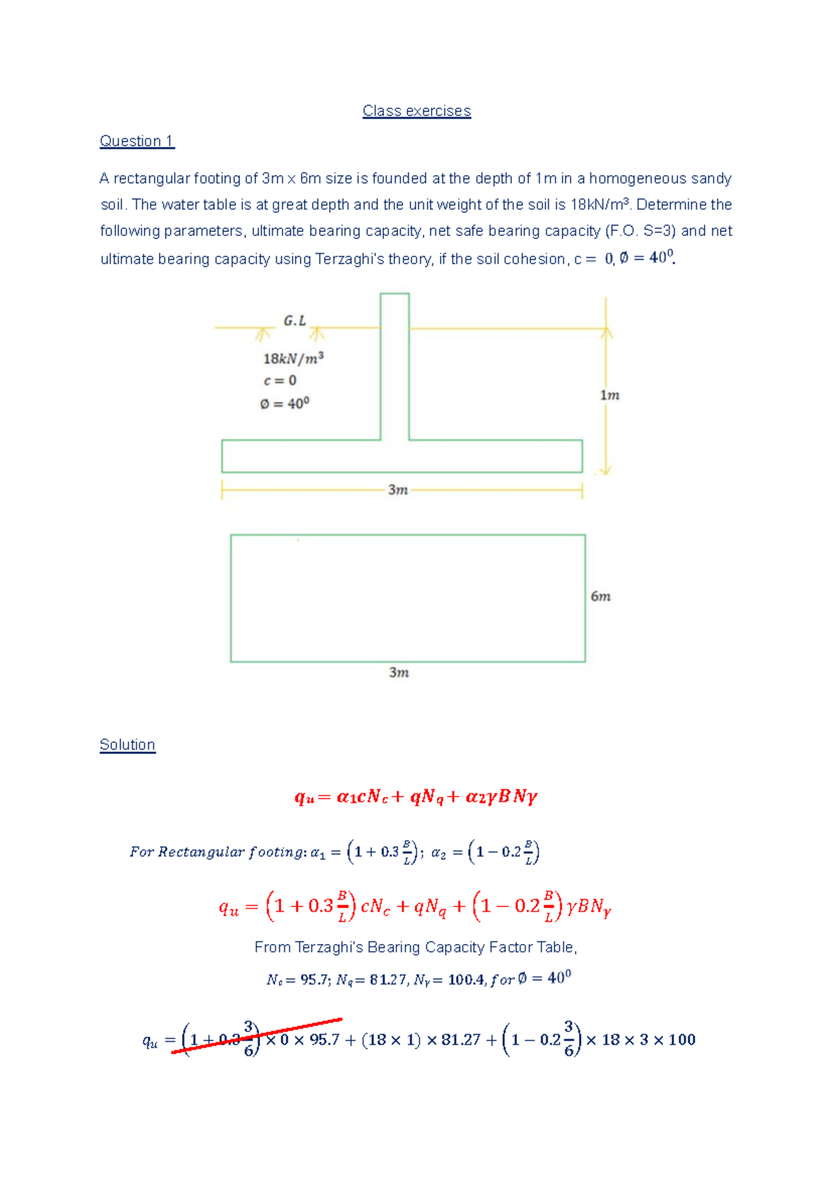 Class Exercise 1: Shallow Foundation Analysis (2024) - Studocu