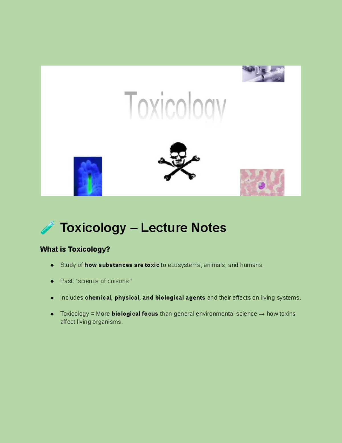 Toxicology Lecture Notes: Understanding Toxic Agents and Their Impact ...