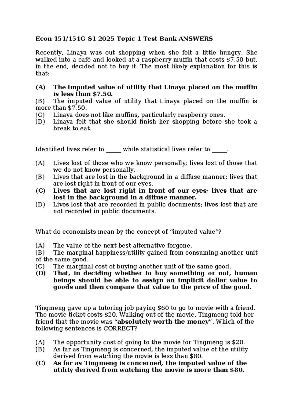 Econ S1 2025 Topic 1 Test Bank: Key Concepts & Answers - Studocu