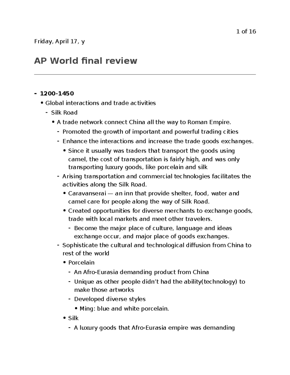 AP World History (12.11) Final Review: Silk Road & Global Trade ...