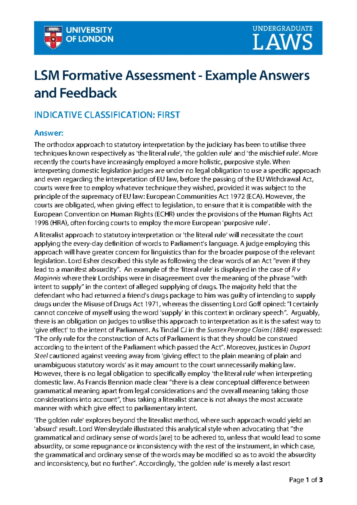 LAW 301: Analyzing the Impact of the Practice Statement 1966 on ...