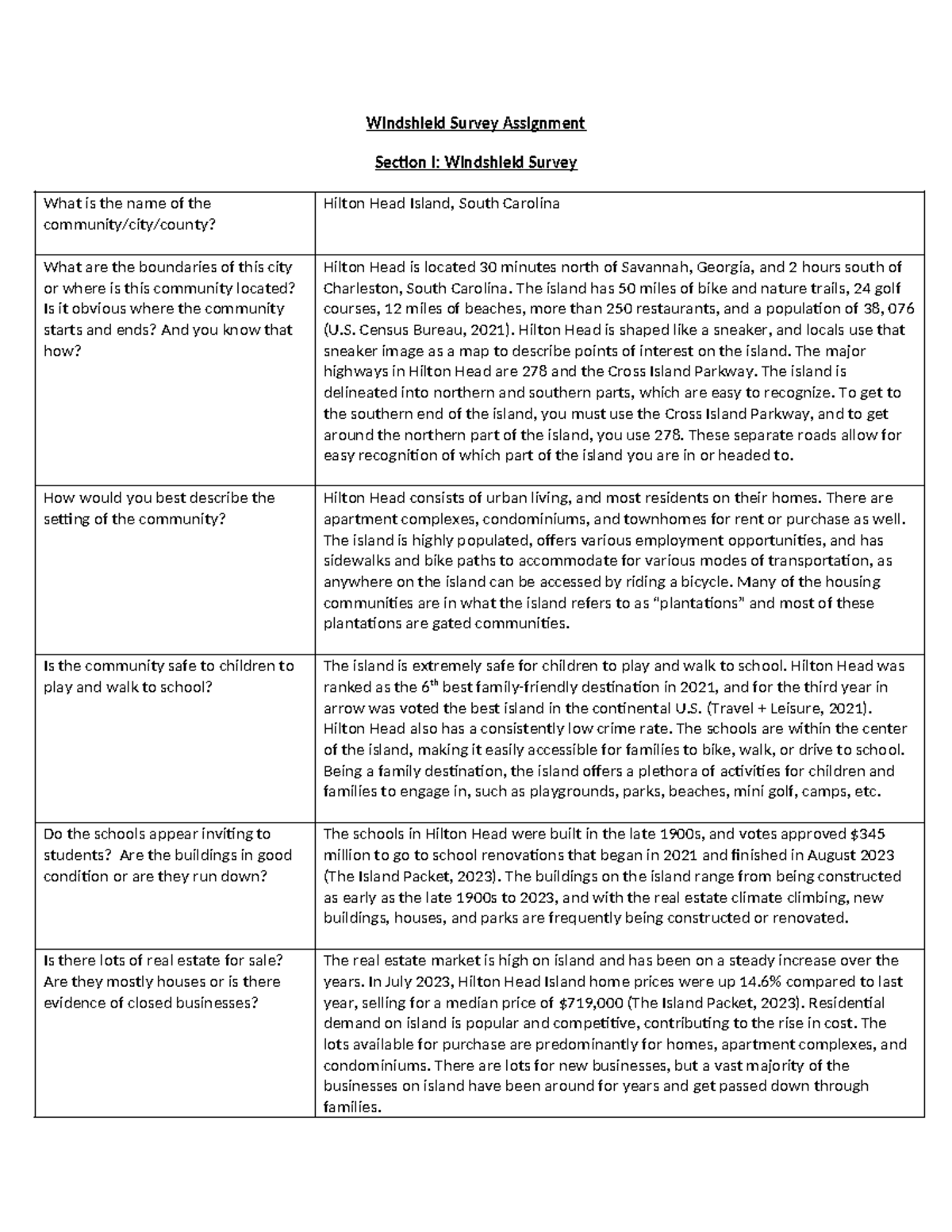 Windshield Survey - QUESTIONS - Windshield Survey Assignment Section I ...