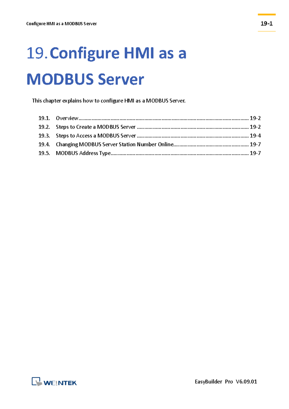Chapter 19: Configuring HMI as MODBUS Server - Key Steps and Overview ...