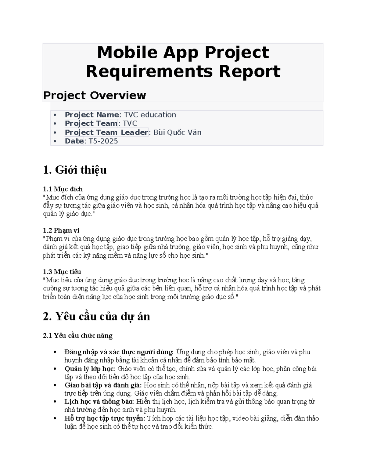 Requirements Report - ........ - Mobile App Project Requirements Report ...