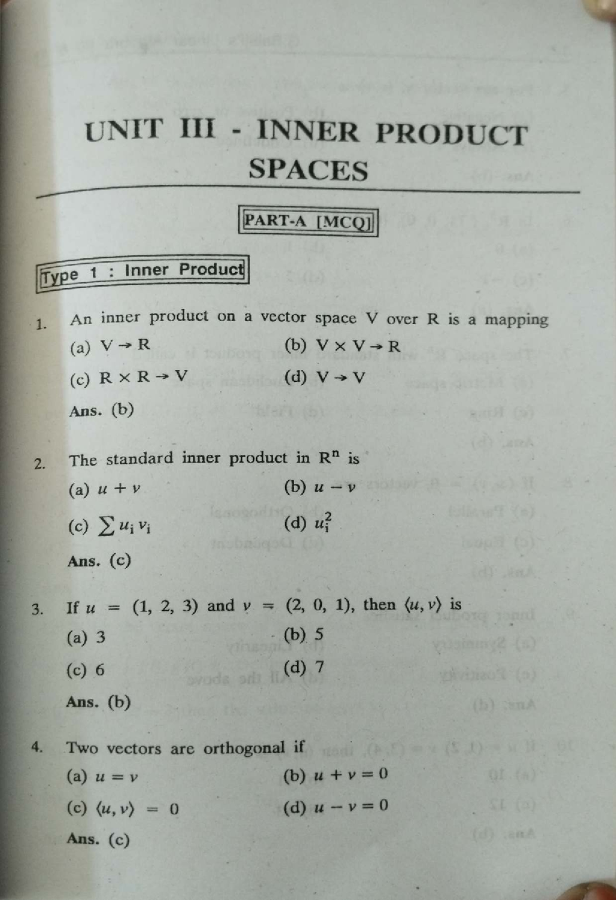 UNIT 3 LA Questions Bank: Inner Product Spaces and Properties - Studocu