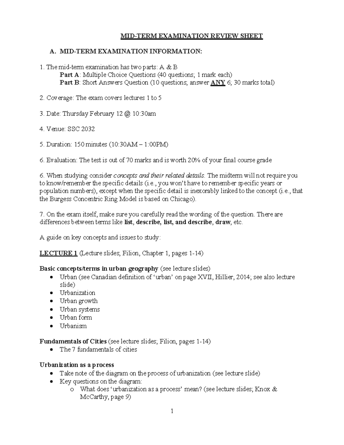 Midterm Review Sheet - GEOG 101 - Winter 2026 Exam Prep - Studocu