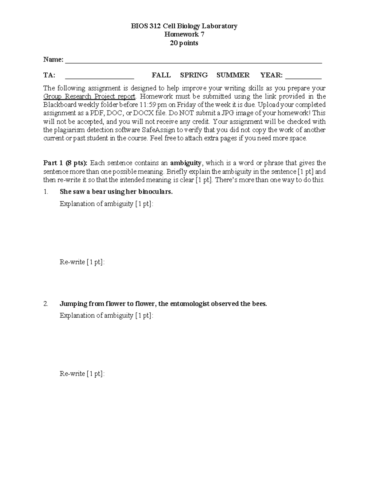 BIOS 312 Homework 7 Fa 2024-2 - BIOS 312 Cell Biology Laboratory ...