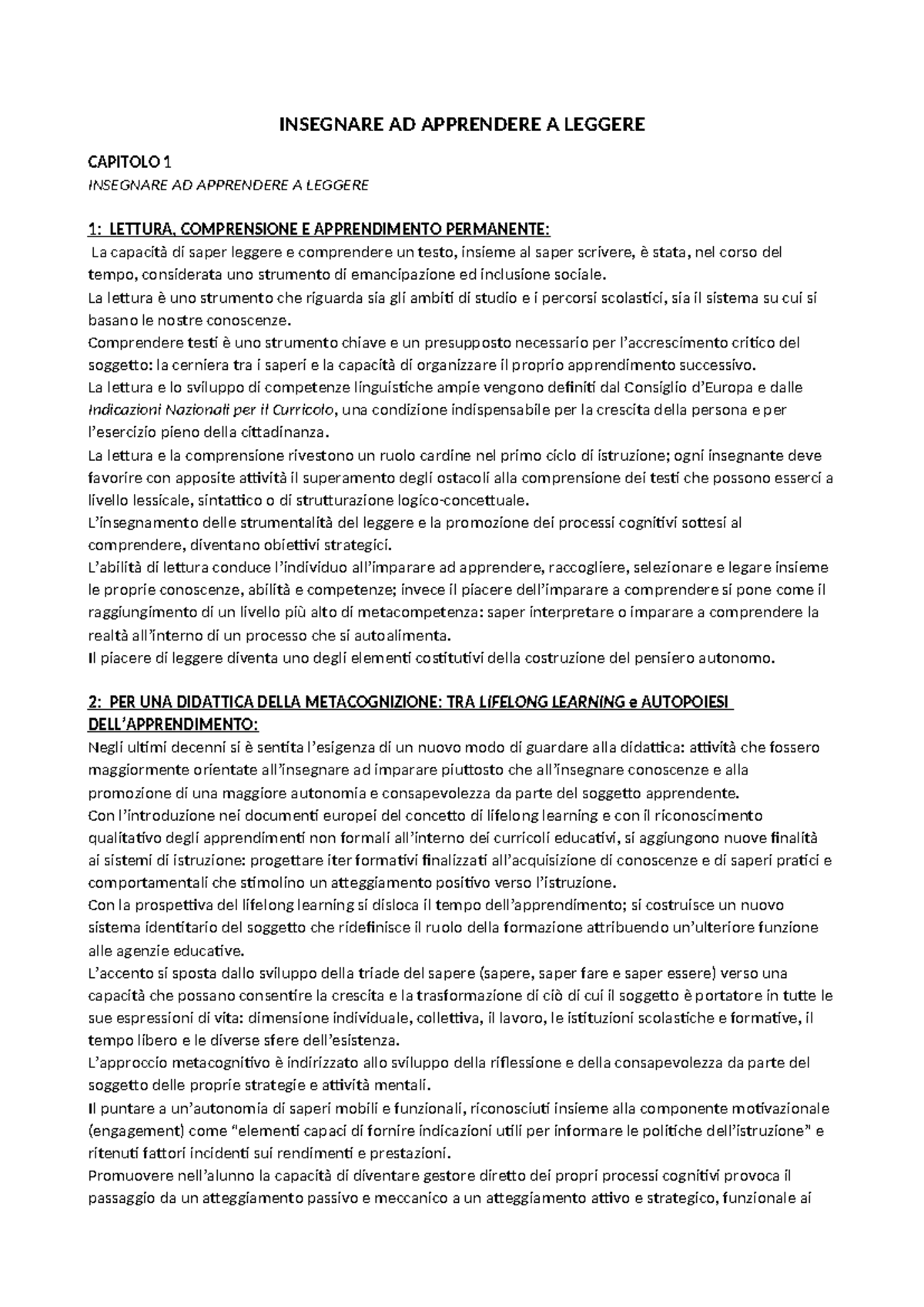 Riflessioni e Metodologie in Lettura e Apprendimento - INSEGNARE AD ...