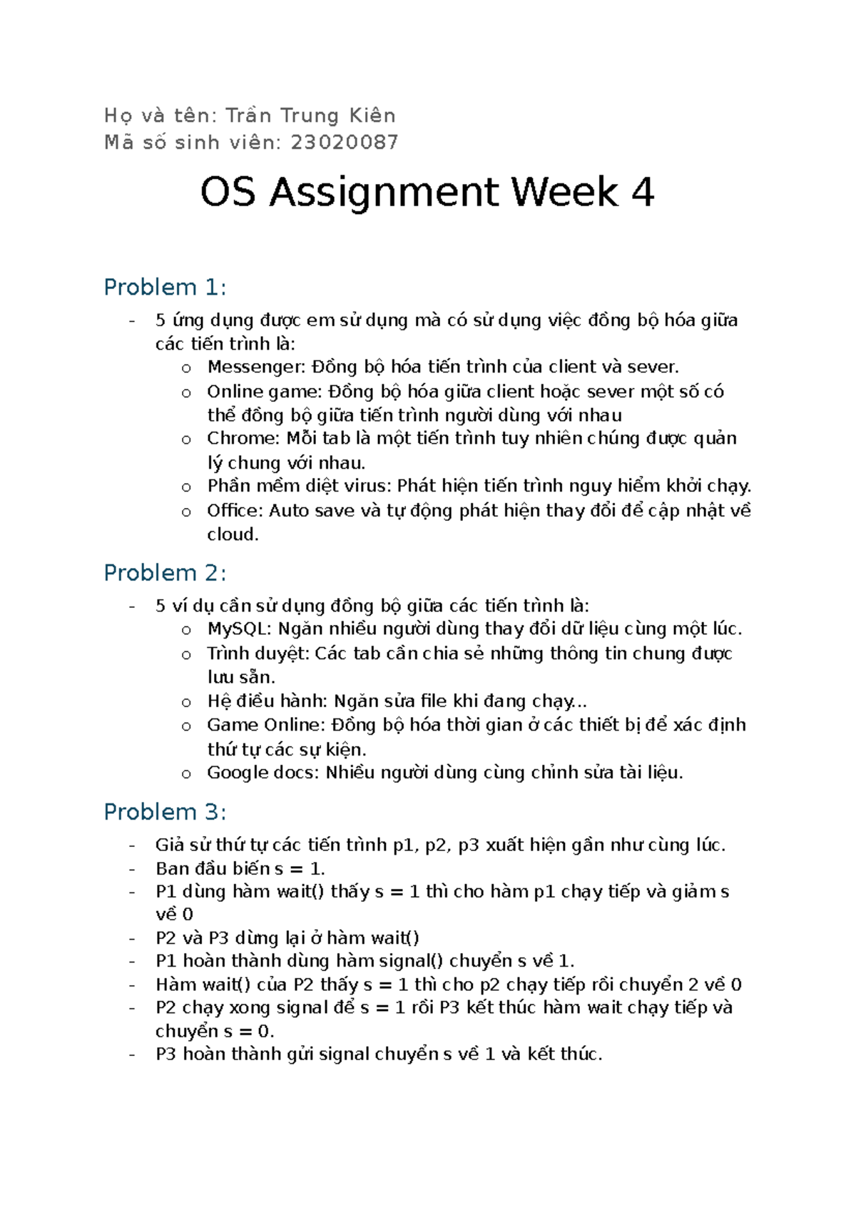 2302008 OS Assignment Week 4 Analysis by Tran Trung Kien - Studocu