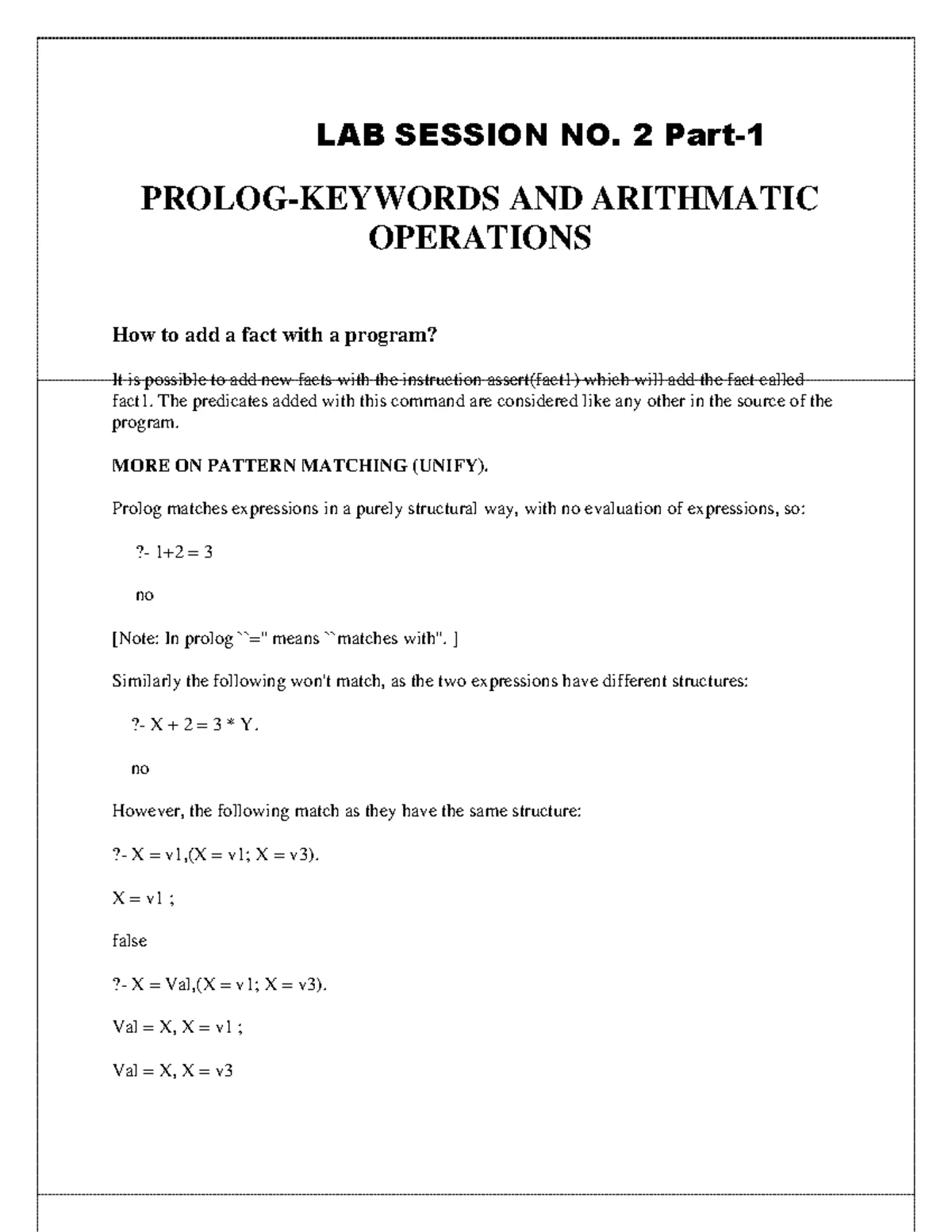 Prolog Lab Session 1: Defining and Implementing Facts in AI - Studocu