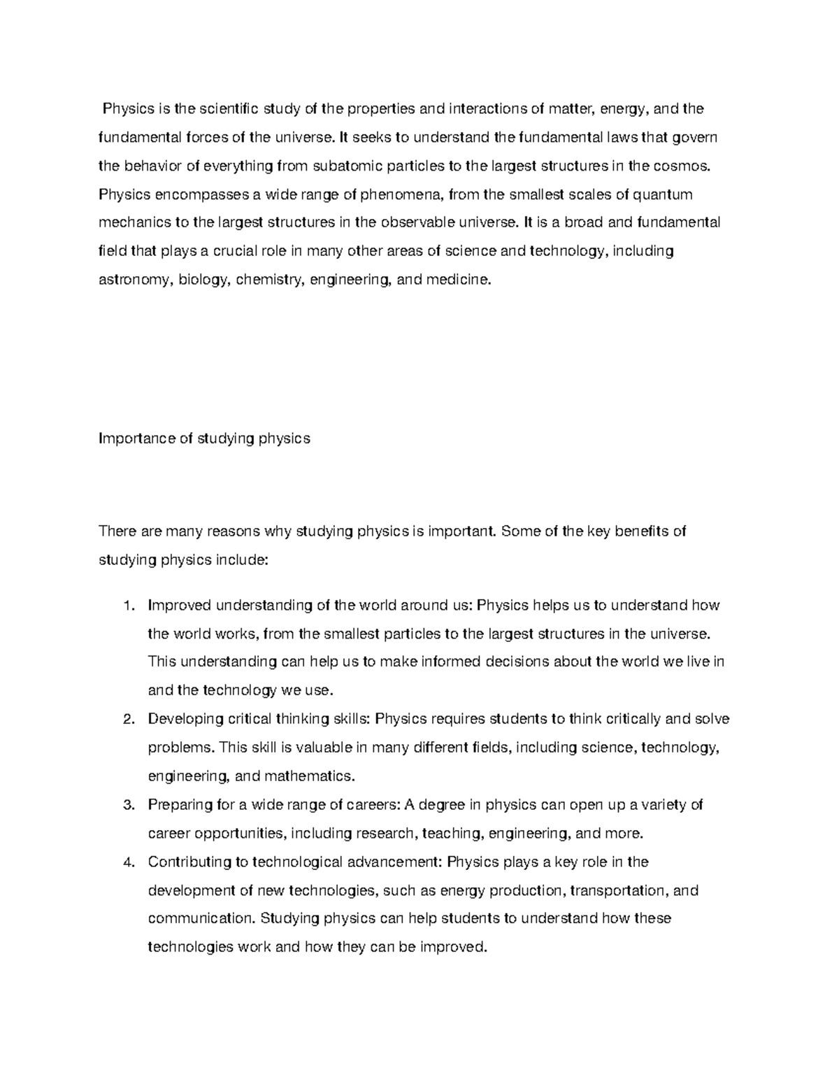 Physics Essay - Physics is the scientific study of the properties and ...