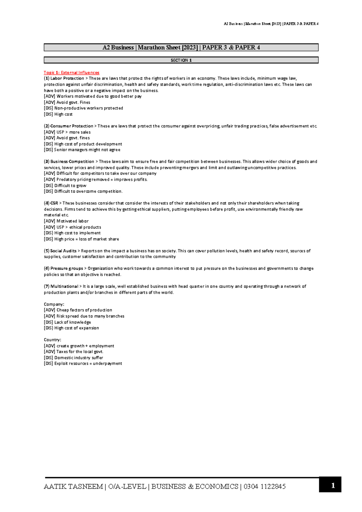 Marathon Sheet - Summary O level Mathematics - A 2 Business | Marathon ...