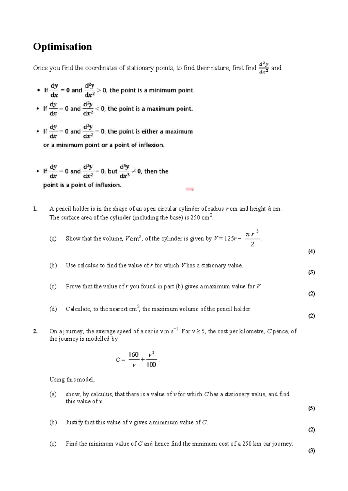 Stationary Points Applications in Optimization: Calculus Insights - Studocu