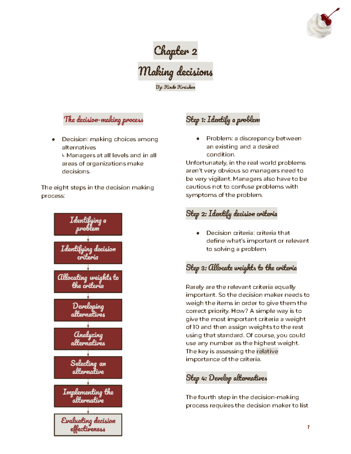 Principles of management chapter 2 notes - Chapter 2 Making decisions ...
