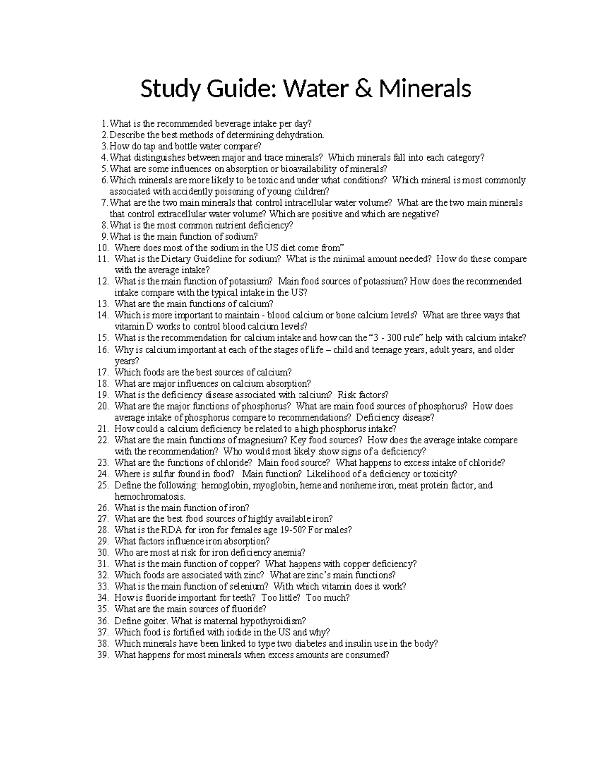 Study Guide: Water & Minerals Overview (Course Code: WM101) - Studocu