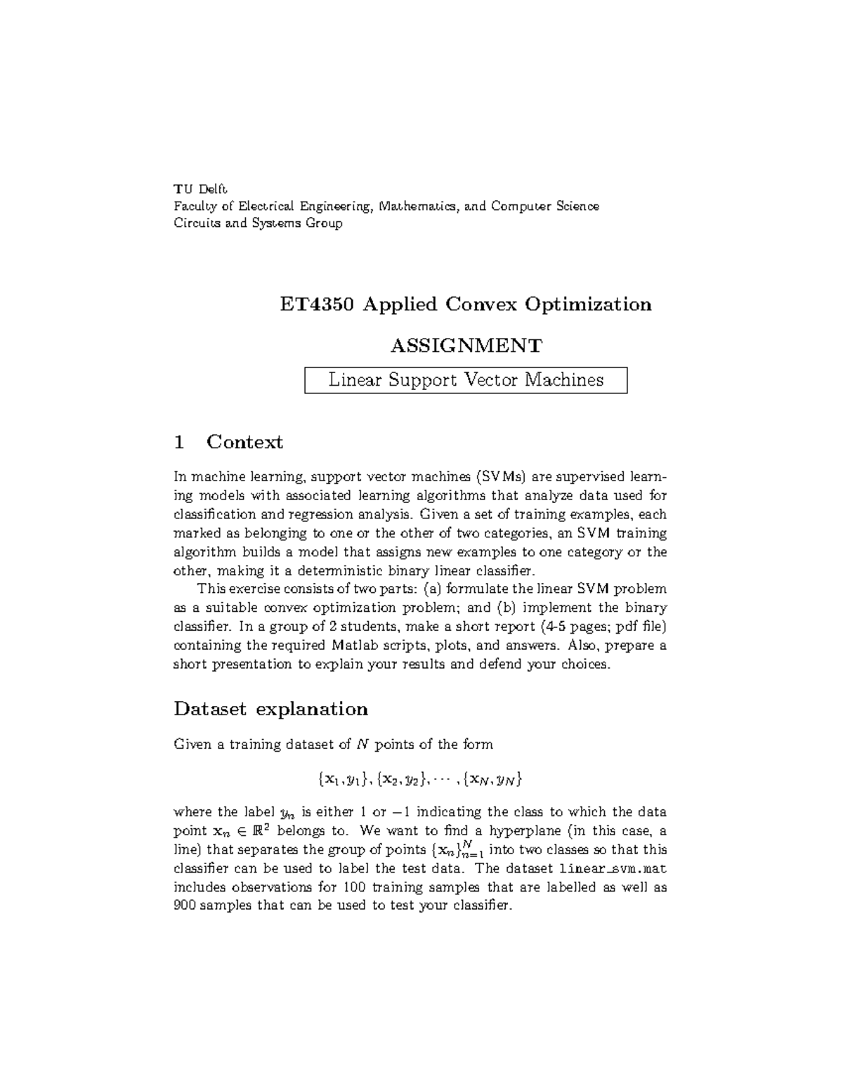 ET4350 Linear SVM Project Description and Optimization Assignment ...