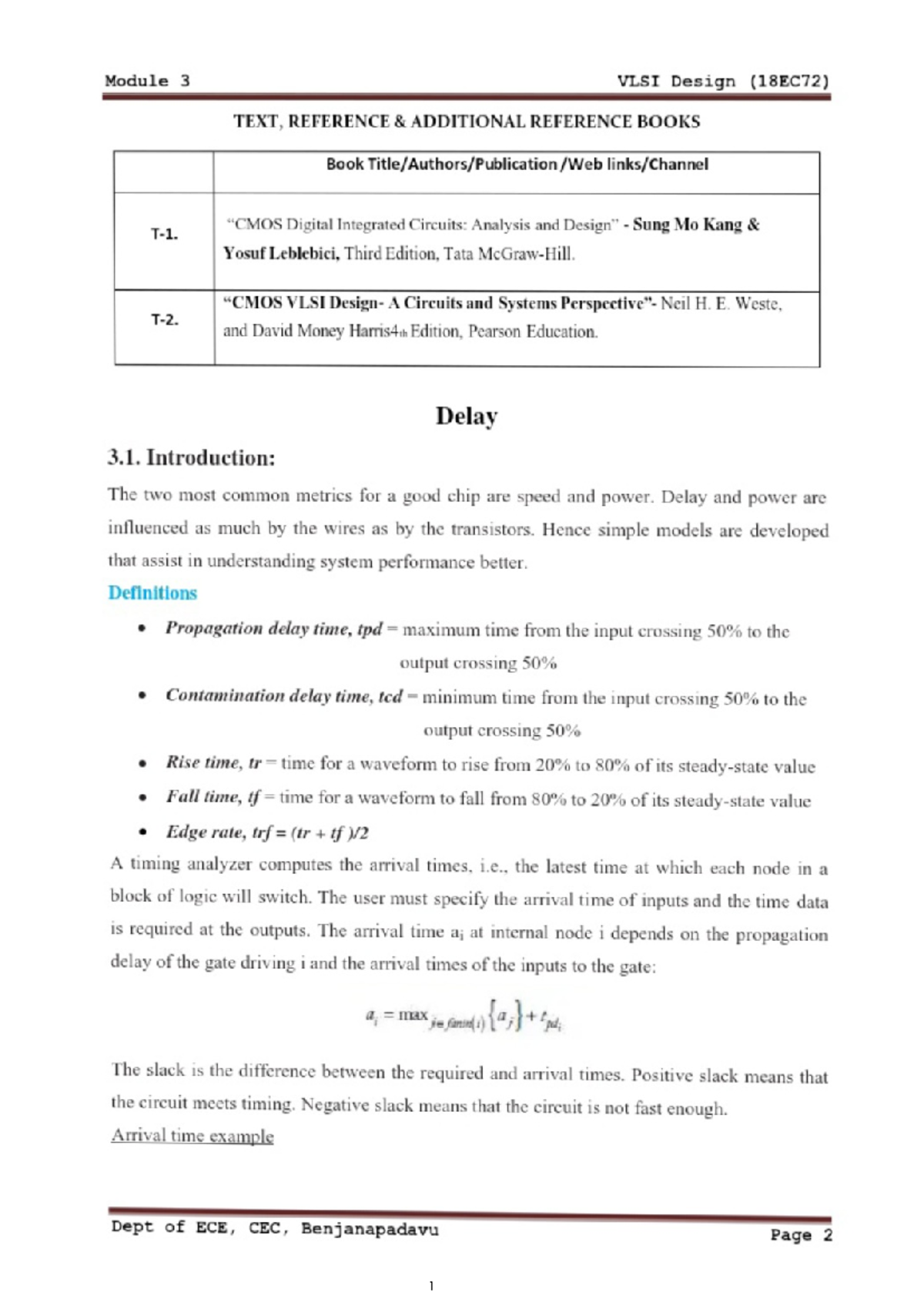 Delay Analysis in VLSI Design (18EC72) - Propagation & Contamination ...