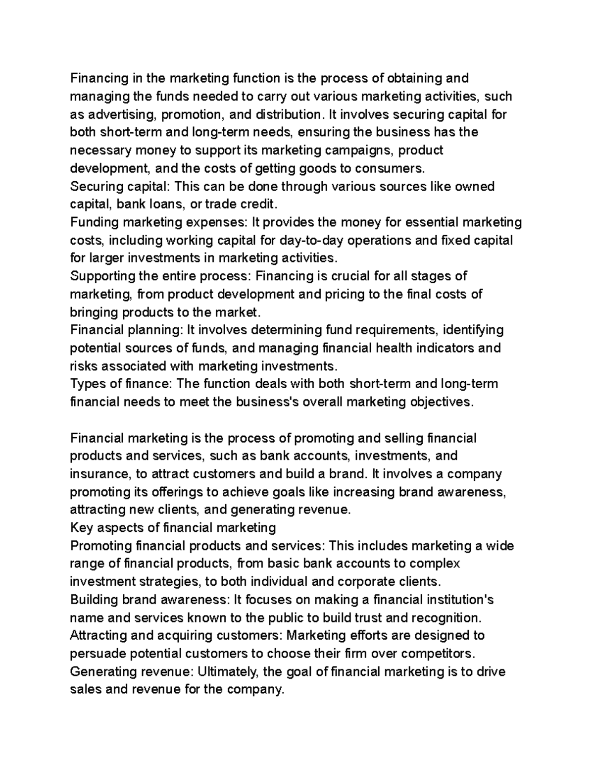 Financing Strategies in Marketing: A Comprehensive Overview - Studocu