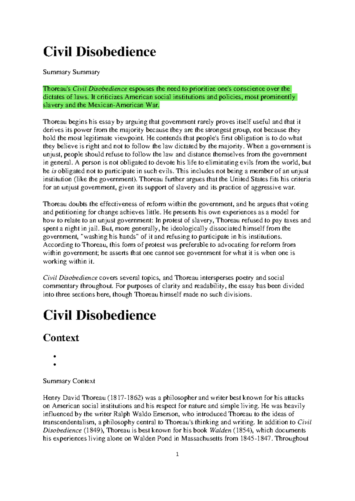 Civil Disobedience Thoreau Full Text