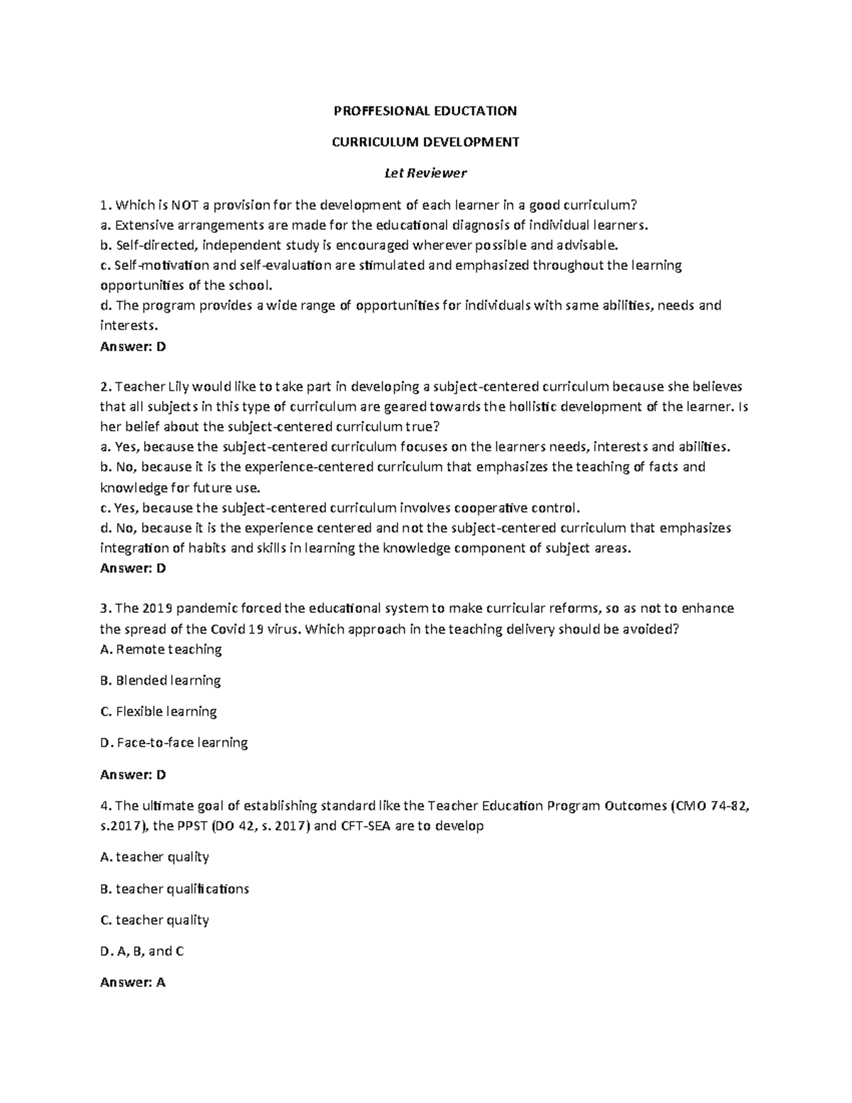 Curriculum Development Reviewer - PROFFESIONAL EDUCTATION CURRICULUM ...