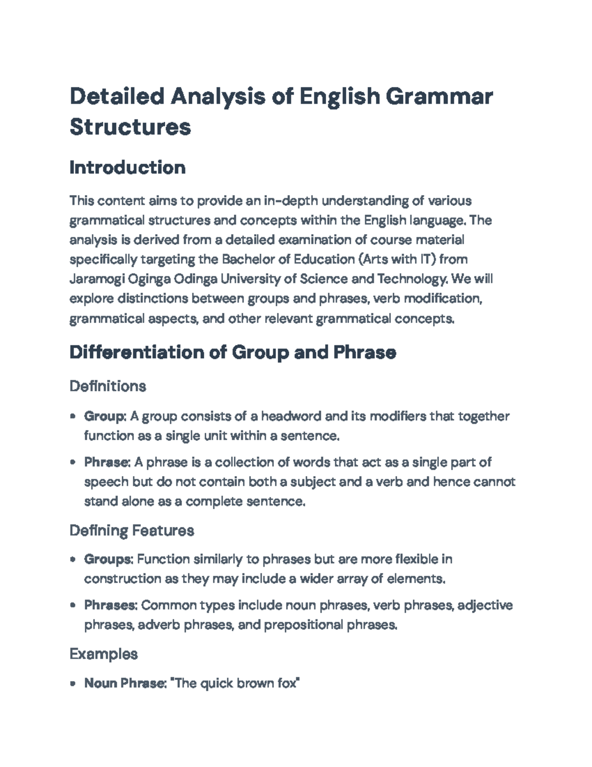 Grammar Analysis in English: Structures and Concepts (BED-ART ...